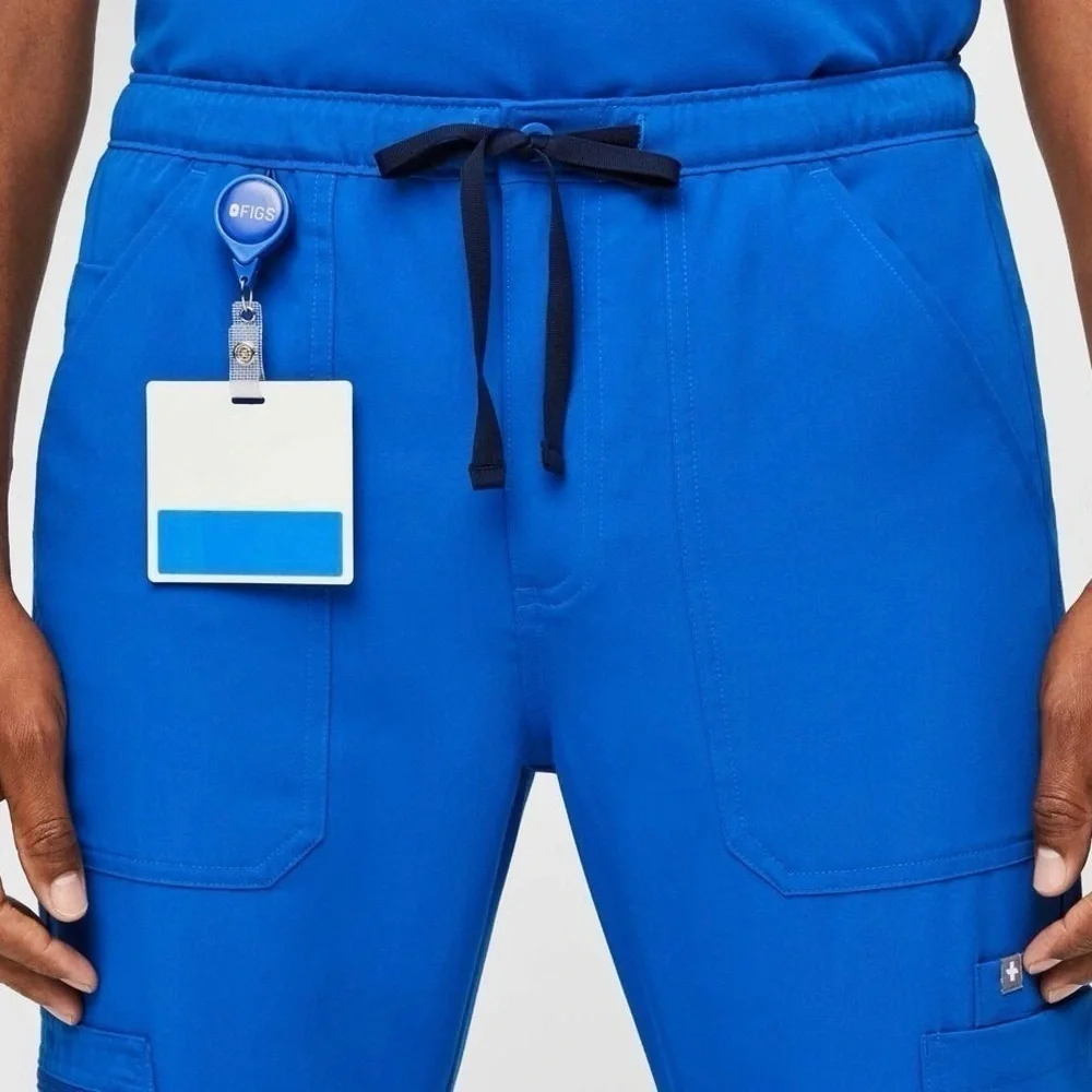 Figs Cairo Cargo Scrub Pants Drawstring Zip Fly Nine Pockets Royal Blue XS